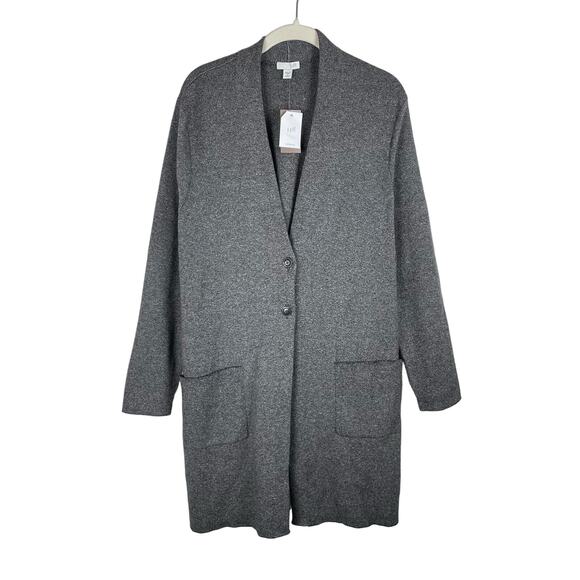 NWT J Jill Long Sweater Jacket Size LP Dark Gray Knit Cardigan Button Up Pockets - Picture 1 of 9